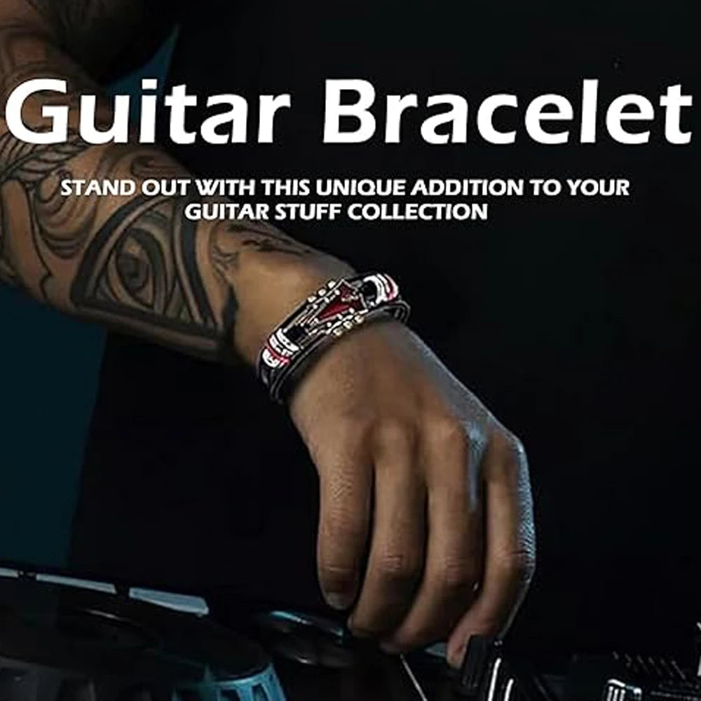 Retro Faux Leather Guitar Bracelet, Punk Rock Music Guitar Genuine Leather Bracelet, Handmade Braided Multi-Layer Wrap Bracelet