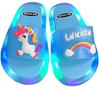 Luminous Children'S Slippers Unicorn Crystal Shoes Sparkling Lights Boys and Girls Will Shine in the Cool Slippers