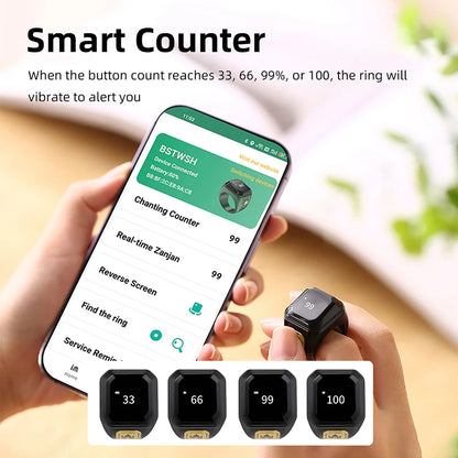 OLED Digital Smart Zikr Ring Counters Bluetooth App Tasbih Tally Counter for Muslims Prayer Time Vibration Reminder Alarm Clock