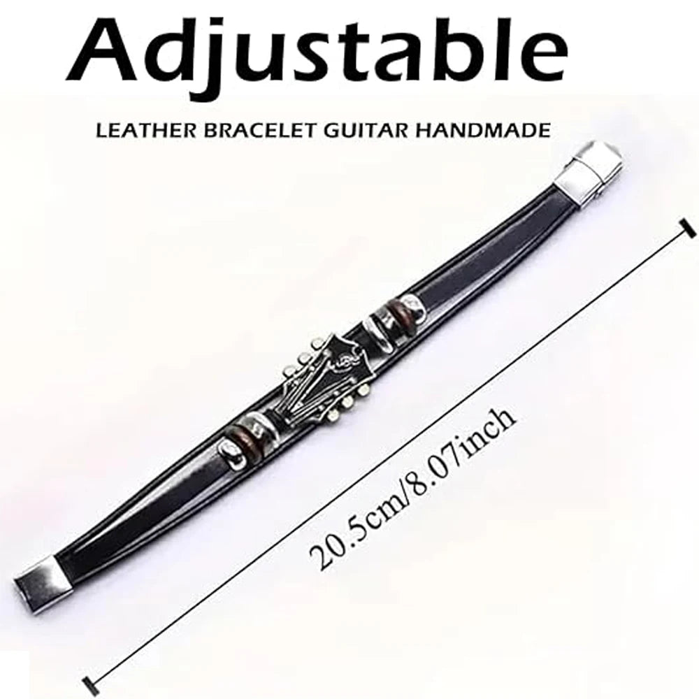 Retro Faux Leather Guitar Bracelet, Punk Rock Music Guitar Genuine Leather Bracelet, Handmade Braided Multi-Layer Wrap Bracelet