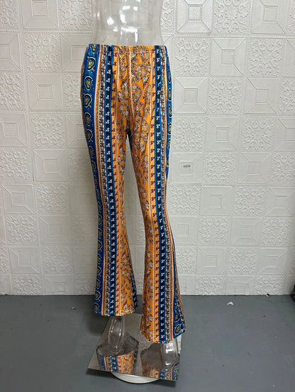 Fashionable New High Elasticity Tight Fitting Micro Flared Printed Casual Pants