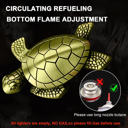 Turtle Lighter, Unique Soft Flame Refillable Butane Lighter, Bronze Metal Cute Tortoise Design, Unique Decorative Piece, for Men & Women (Gas Not Included)