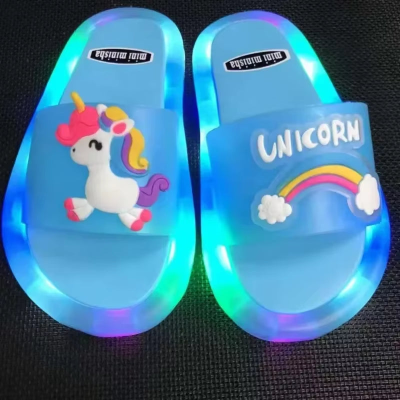 Luminous Children'S Slippers Unicorn Crystal Shoes Sparkling Lights Boys and Girls Will Shine in the Cool Slippers