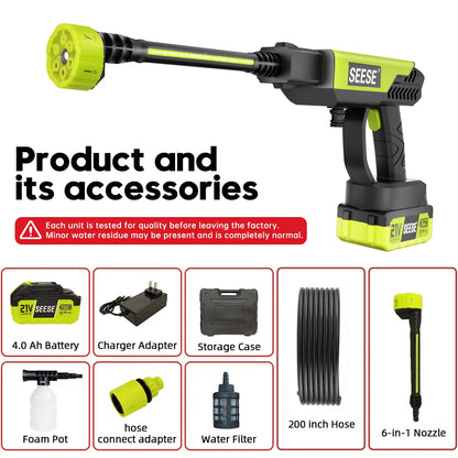 SEESE Cordless Pressure Washer and Single Port Charger Base, Bottle Portable Washer for Car,Home Cleaning & Garden Watering Backtoschool