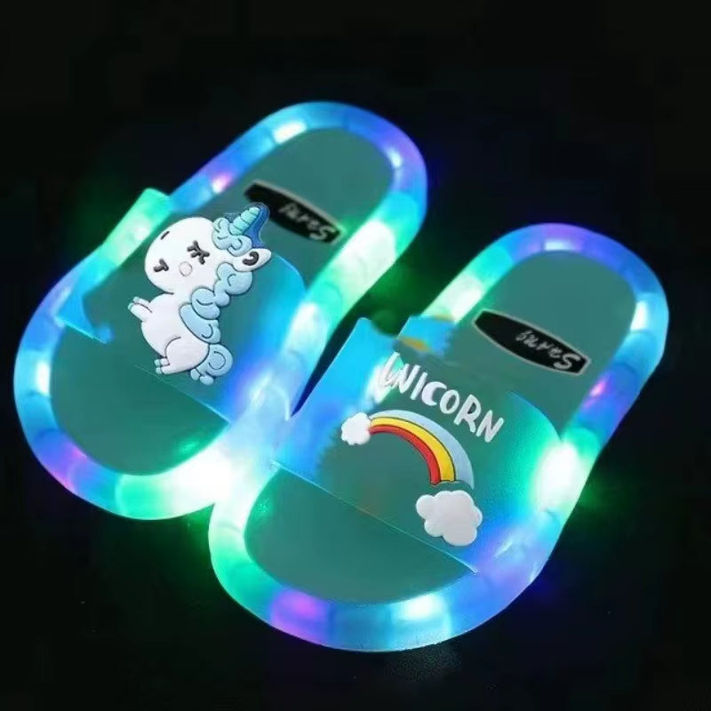 Luminous Children'S Slippers Unicorn Crystal Shoes Sparkling Lights Boys and Girls Will Shine in the Cool Slippers