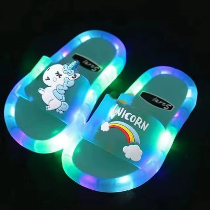 Luminous Children'S Slippers Unicorn Crystal Shoes Sparkling Lights Boys and Girls Will Shine in the Cool Slippers