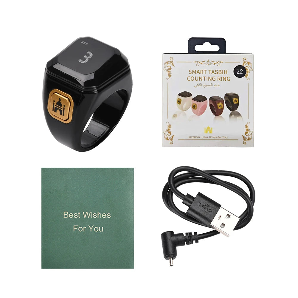 OLED Digital Smart Zikr Ring Counters Bluetooth App Tasbih Tally Counter for Muslims Prayer Time Vibration Reminder Alarm Clock