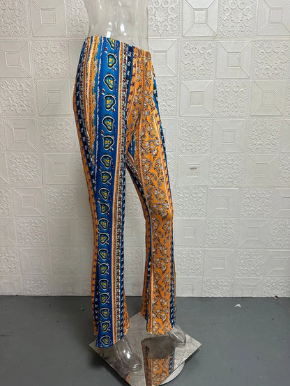 Fashionable New High Elasticity Tight Fitting Micro Flared Printed Casual Pants