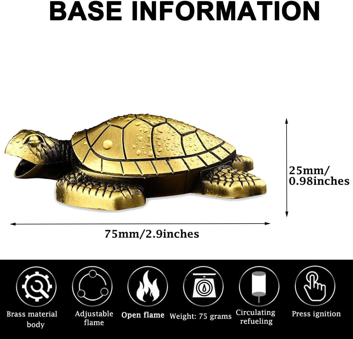 Turtle Lighter, Unique Soft Flame Refillable Butane Lighter, Bronze Metal Cute Tortoise Design, Unique Decorative Piece, for Men & Women (Gas Not Included)