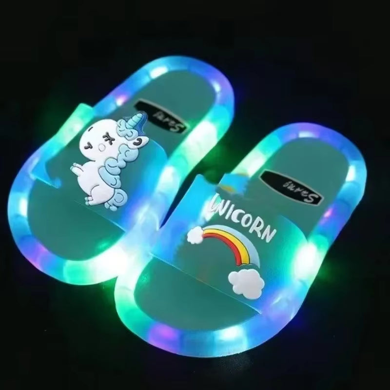 Luminous Children'S Slippers Unicorn Crystal Shoes Sparkling Lights Boys and Girls Will Shine in the Cool Slippers