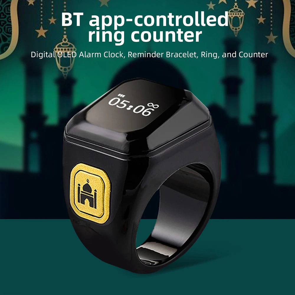 OLED Digital Smart Zikr Ring Counters Bluetooth App Tasbih Tally Counter for Muslims Prayer Time Vibration Reminder Alarm Clock