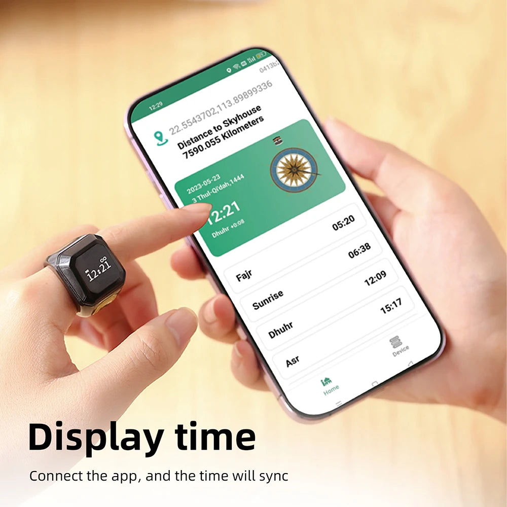 OLED Digital Smart Zikr Ring Counters Bluetooth App Tasbih Tally Counter for Muslims Prayer Time Vibration Reminder Alarm Clock