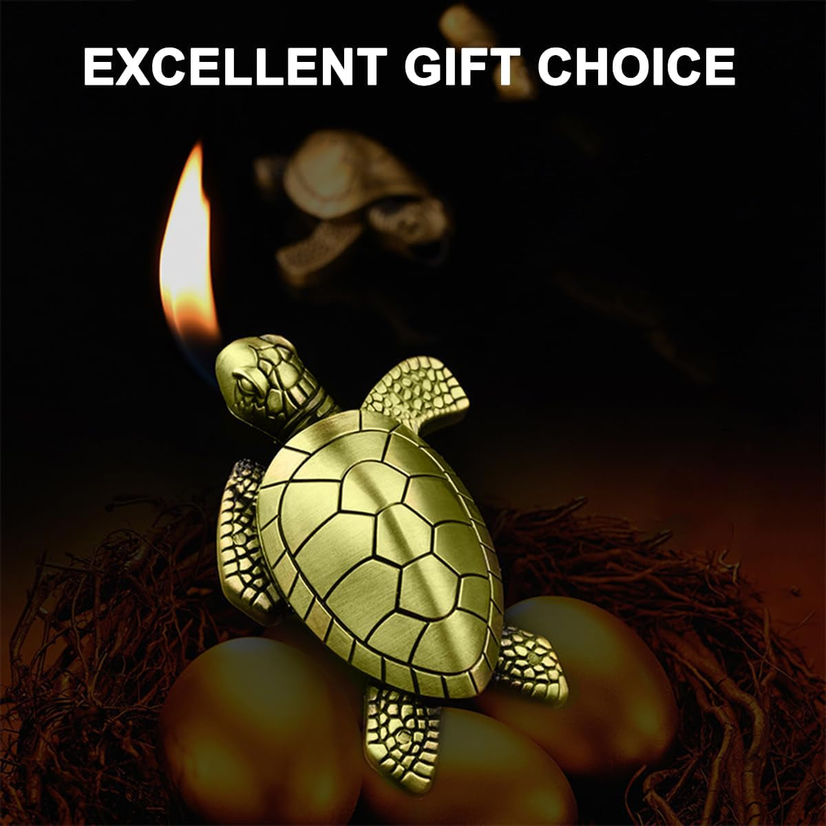 Turtle Lighter, Unique Soft Flame Refillable Butane Lighter, Bronze Metal Cute Tortoise Design, Unique Decorative Piece, for Men & Women (Gas Not Included)