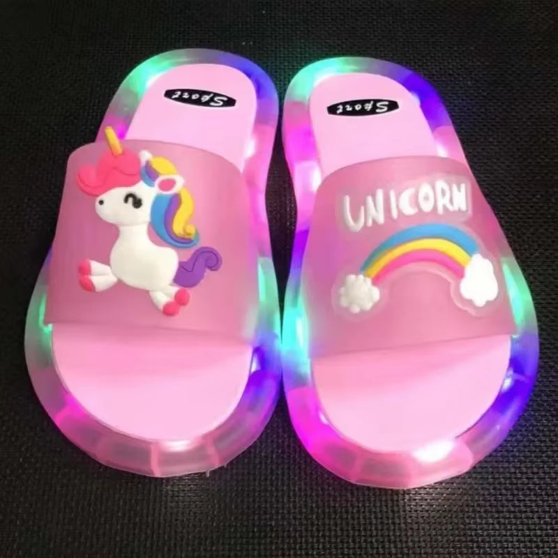 Luminous Children'S Slippers Unicorn Crystal Shoes Sparkling Lights Boys and Girls Will Shine in the Cool Slippers